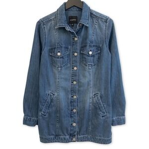 Liverpool Denim Jean Jacket Womens S Blue Button Front Longline Utility Coat